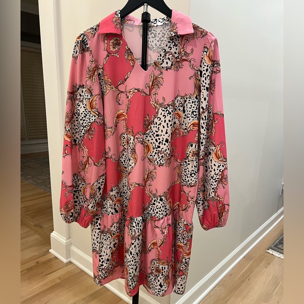 Sunday Up Pink & Red Leopard Dress (Sz S)